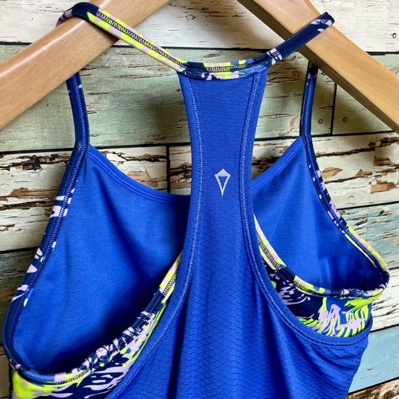 Ivivva Lululemon Girl’s Layered Double Dutch Blue Racerback Tank Top Size 12 - Picture 6 of 8